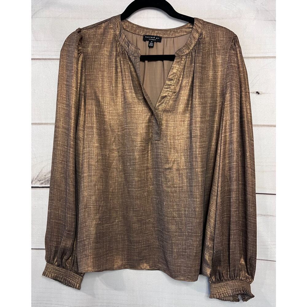 Current Air Top Size MED Brown Gold Long Sleeves Classy Chic